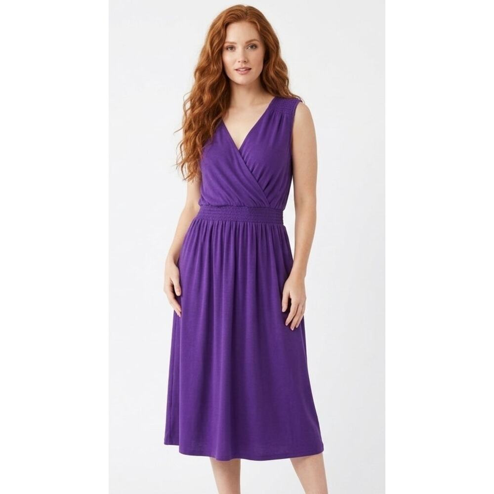 FADED GLORY Women's Midi Dress 1XL Polyester Rayon Spandex Purple